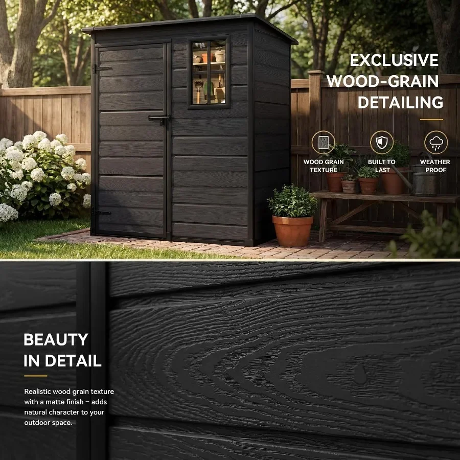 Feet Outdoor Storage Shed with Reinforced Floor, All-Weather Resin Storage Shed with Lockable Door and Window, Waterproof Garde