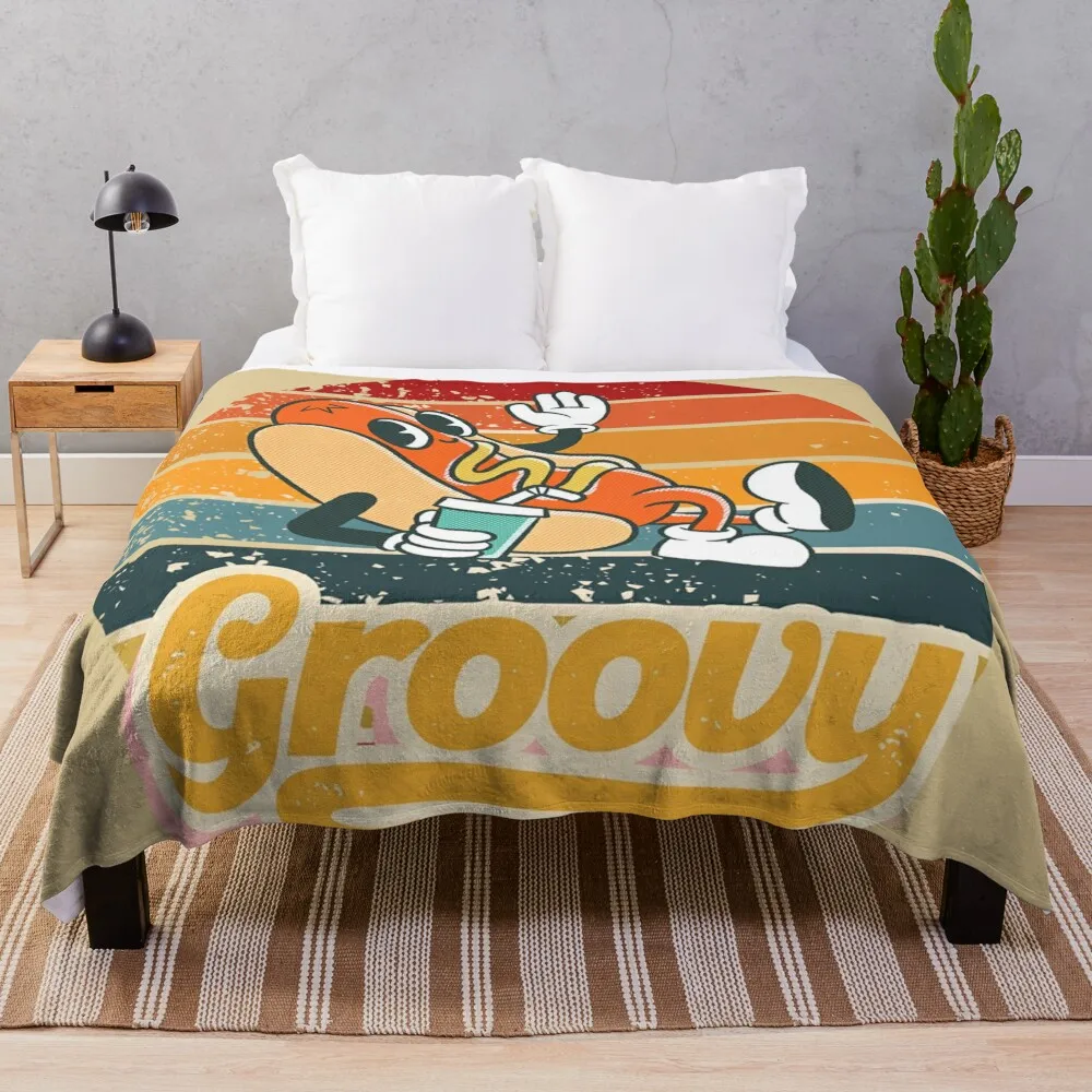 

Retro Groovy Hotdog Character Design Throw Blanket for sofa cosplay anime Blankets