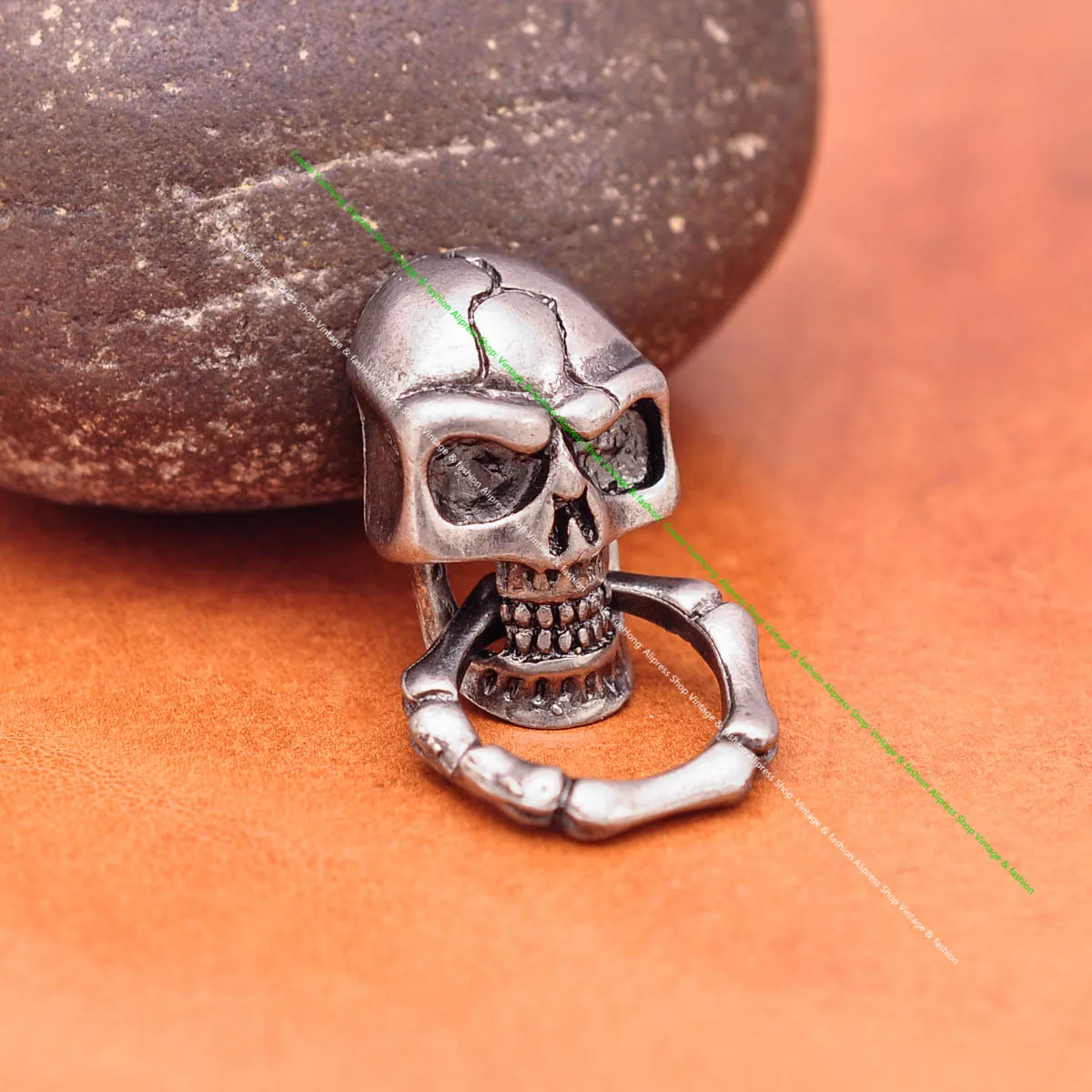 10PCS Screw Back Antique Sliver Tone Skull With Ring Biker Chain Wallet Chain Keyring Connector Joint Leathercraft Accessory