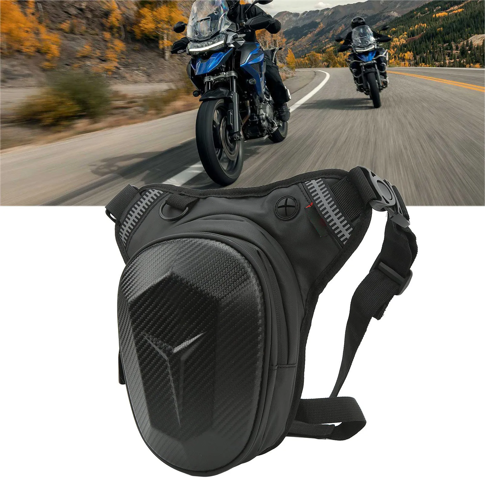 Bolsa de perna para motocicleta com faixa reflexiva, resistente à água, tecido oxford 1680d, poliéster para caminhadas ao ar livre