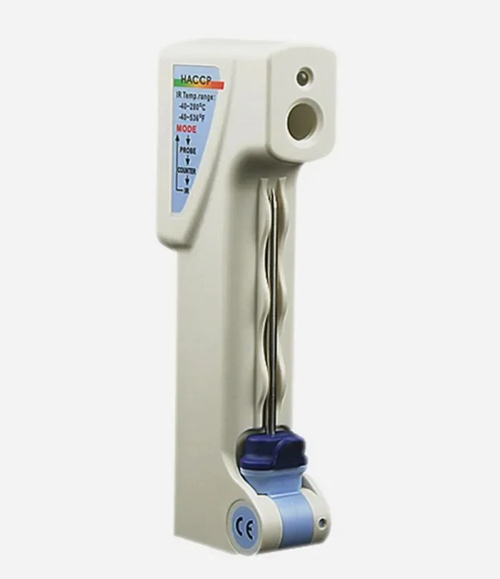 AZ8838 جديد عالي الدقة HACCP مقياس الأشعة تحت الحمراء عدم الاتصال المكونات في الاستشعار الصناعي ميزان حرارة اللحوم الرقمي مع التحقيق