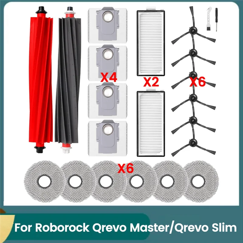 ABRW-Kit de accesorios para Roborock Qrevo Master/Slim Robot piezas de aspiradora Cepillo Lateral principal filtros HEPA almohadilla de fregona bolsas de polvo