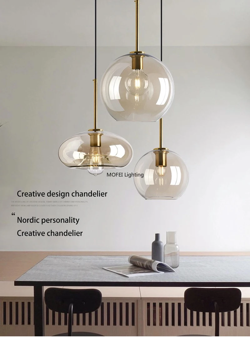 Art Industrial Retro E27 Glass Pendant Light Nordic Loft Chandelier Kitchen Restaurant Minimalist Hanging Lamp Suspension LED