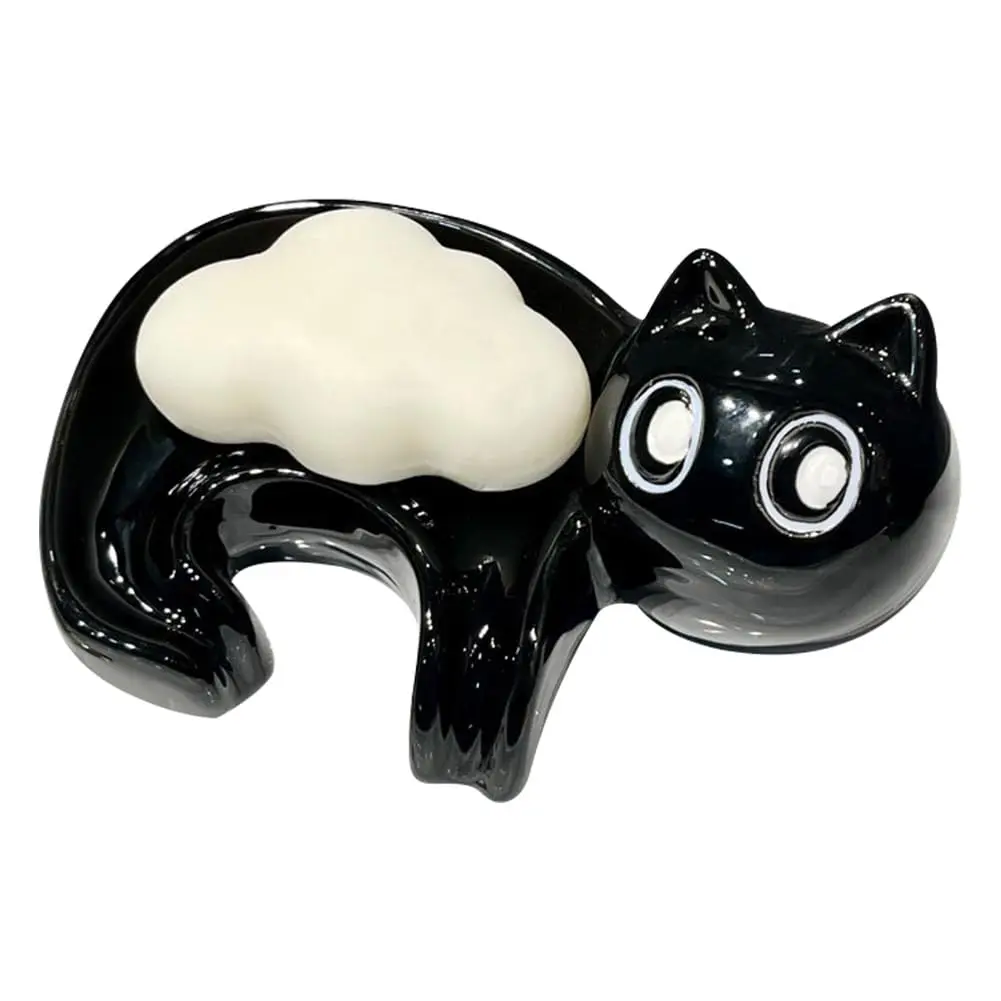 Cute Ceramic Soap Dish Cat Soap Holder Self-Draining Soap Sponge Box Drainable Soap Tray for Shower Bathroom Tub Kitchen Sink view 3