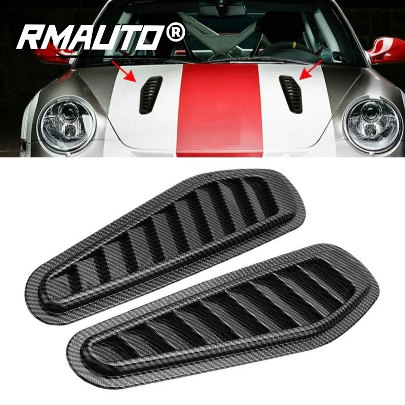 Universal Car Air Flow Intake Decorative Scoop Bonnet Vent Hood Cover Carbon Fiber Hood Scoop Car Sticker Front Engine Cover