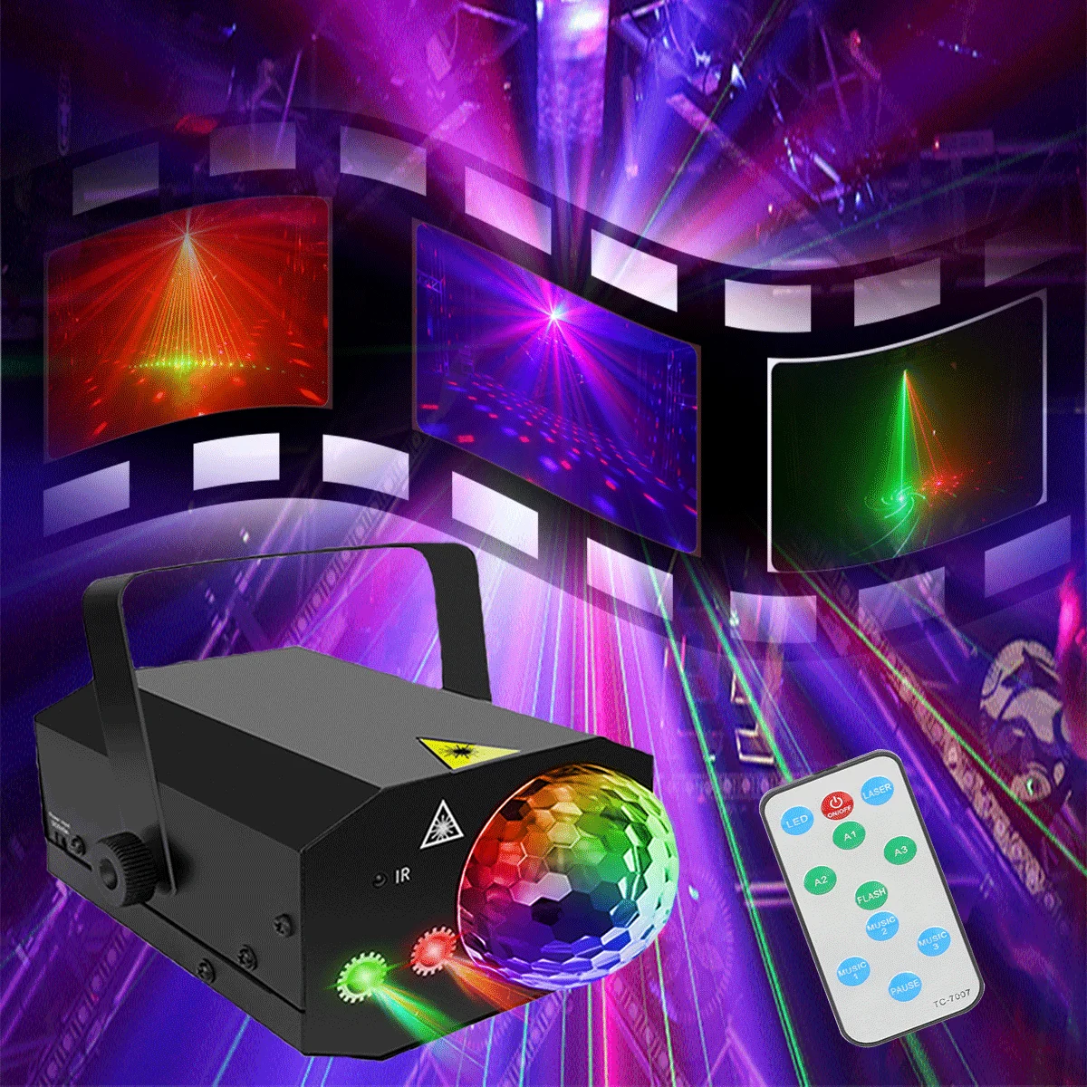 RGB Mini DJ Disco Laser Light Projector USB Remote Control LED UV Sound Strobe Stage Effect Wedding Xmas Holiday Party Lamp