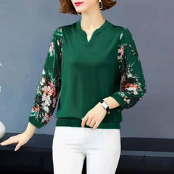 2023 Spring and Summer New Temperament Women's Clothing Fashion Printed V-Neck Long Sleeve Simplicity Commuter Pullover Shirt