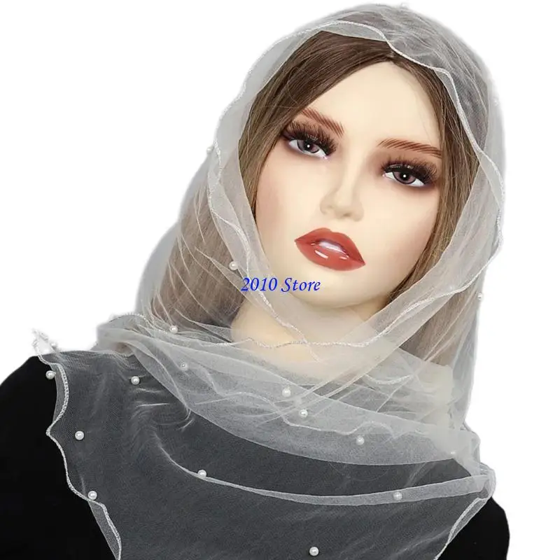 

F3MF Seethrough Lace Beadwork Veils Latin Mass Scarf Church Head Covering Bridal Veils