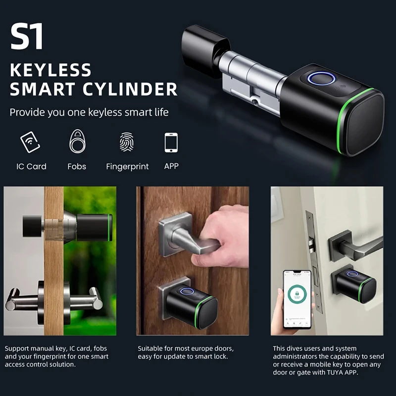 MIUCDA Tuya DIY Cylinder Core BLE Smart Electronic Door Lock Fingerprint/Smart Card/Password/Key Unlock/USB Emergency Charge