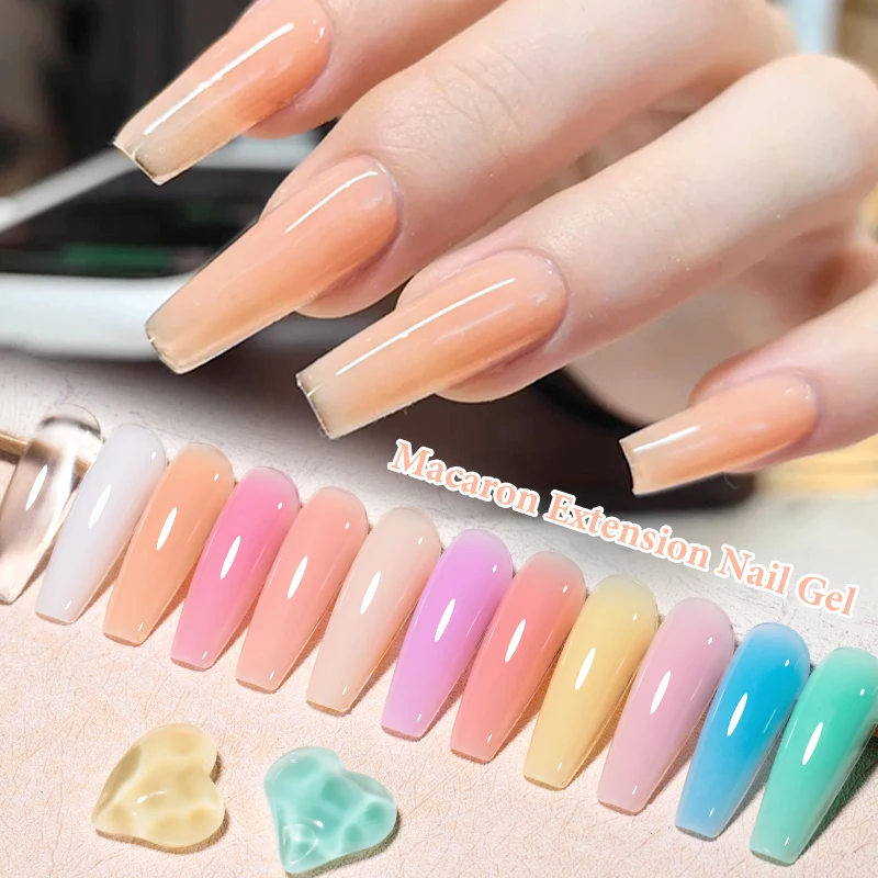20ml Macaron ขยายเล็บเจลเล็บ Nude สีขาว Semis ถาวรเจลสําหรับเล็บยืดอะคริลิคคริสตัลก่อสร้างเจล