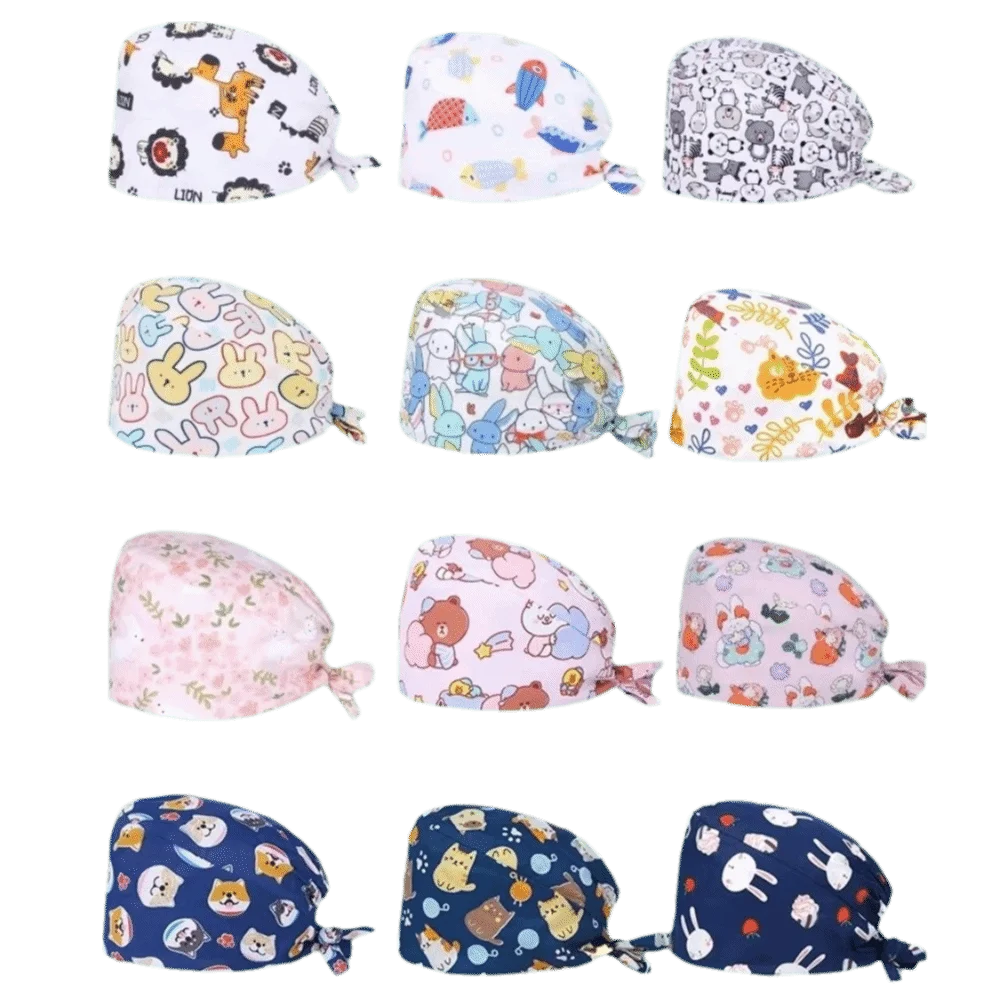 

Cartoon Printing Scrub Cap Pure Print Design Nursing Cap Breathable Soft Adjustable Buckle Lab Scrub Hat Pediatric Healthcare
