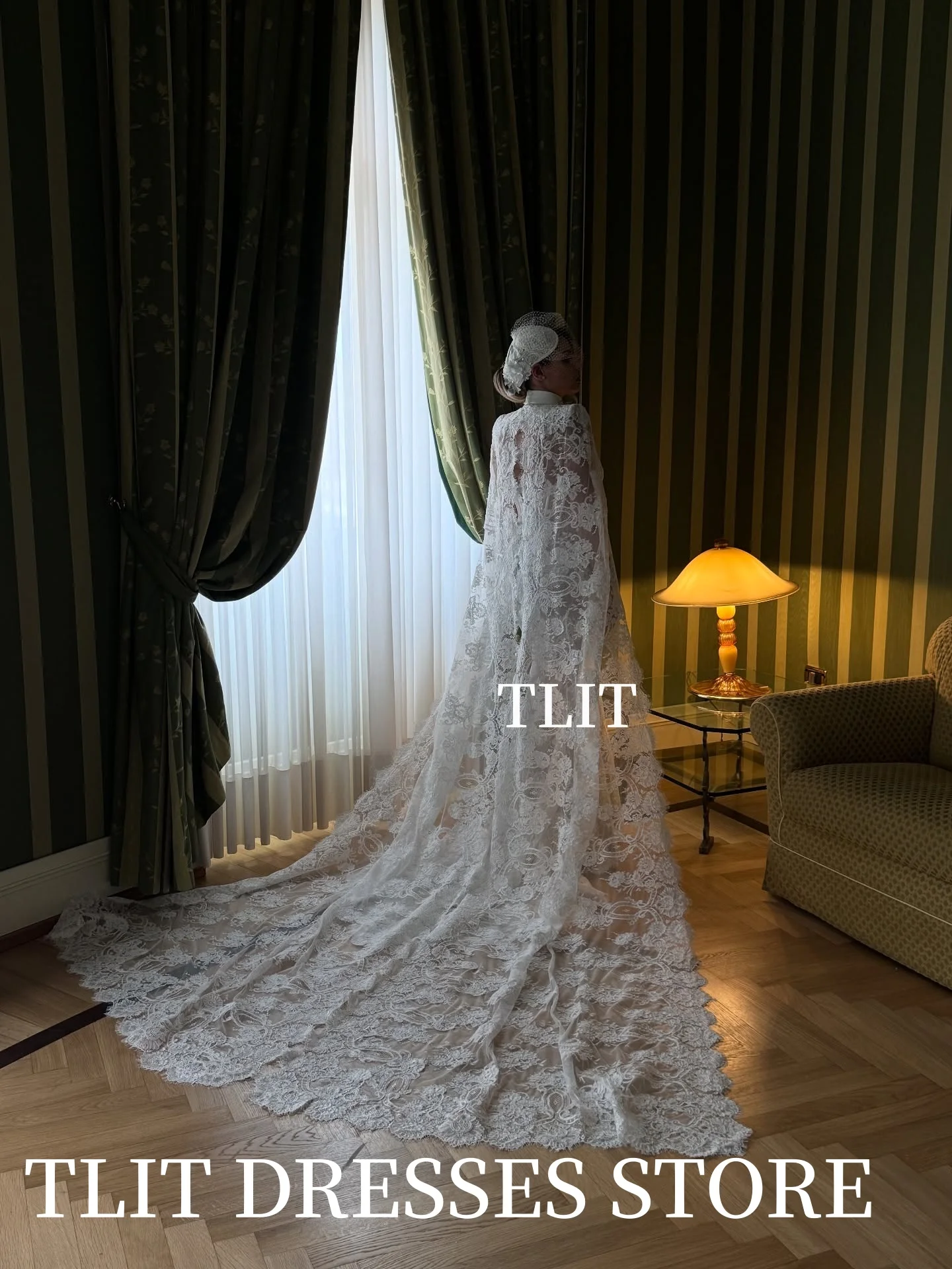 TLIT Luxurious Lace Mermaid Wedding Dresses Customized Sweetheart  فساتين زفاف Lace Shawl Pearls Bridal Gowns