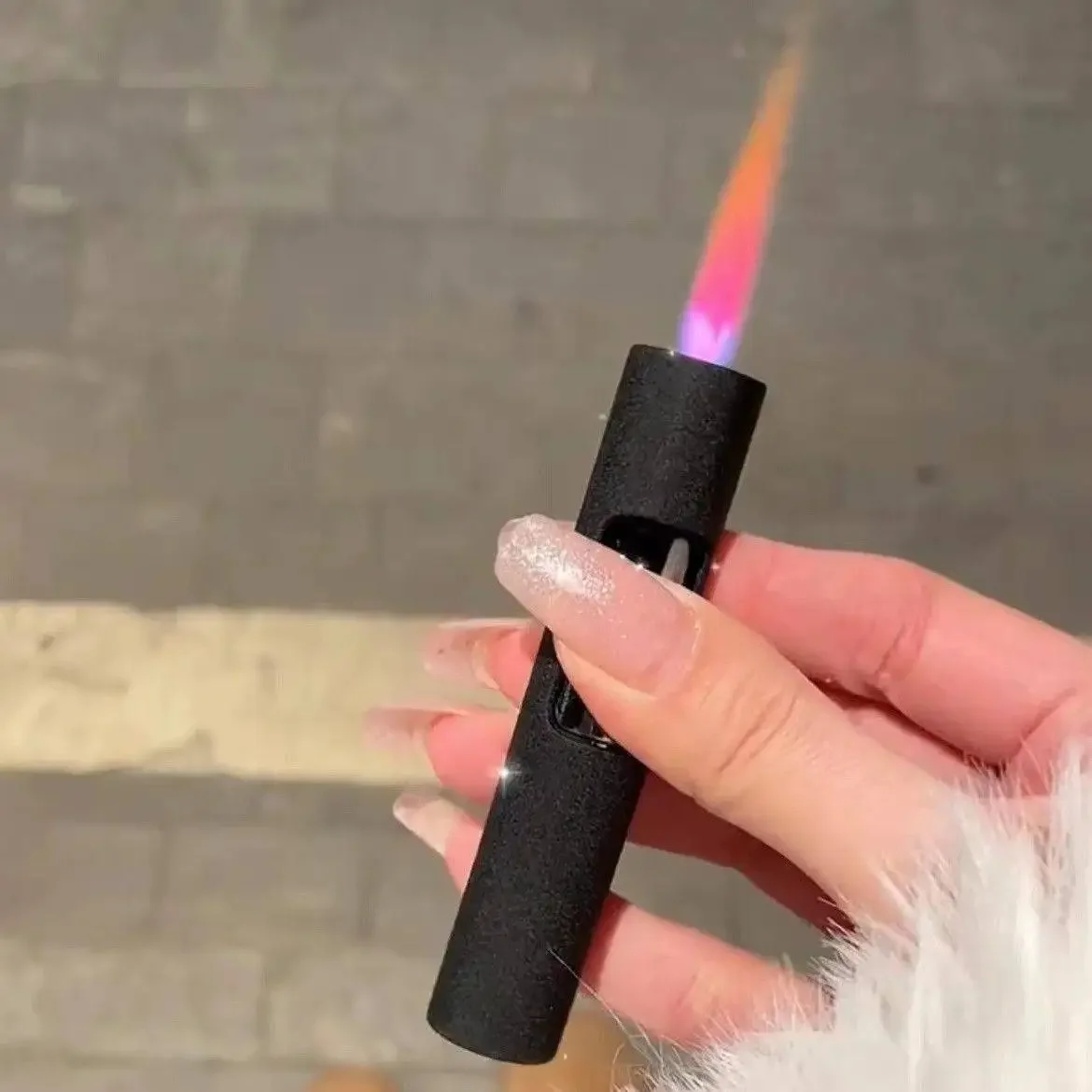 Compact circular press lighter, pink flame, night light gradient, windproof creative personality, cool gift giving, ignition