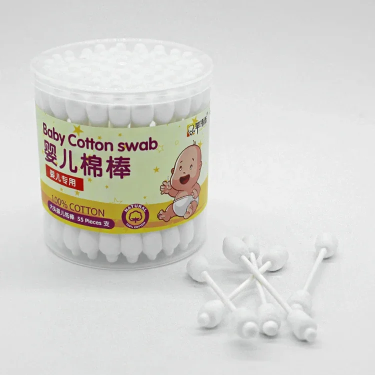 Factory price baby big head giant cotton swab jumbo cotton swab in round plastic box