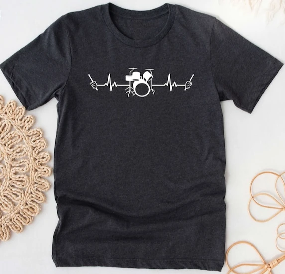 Drummer Heartbeat Funny Drummer T-shirt Gifts Drum Lover Musician Music Short-sleev Harajuku Streetwear Aesthetic Printed Tee