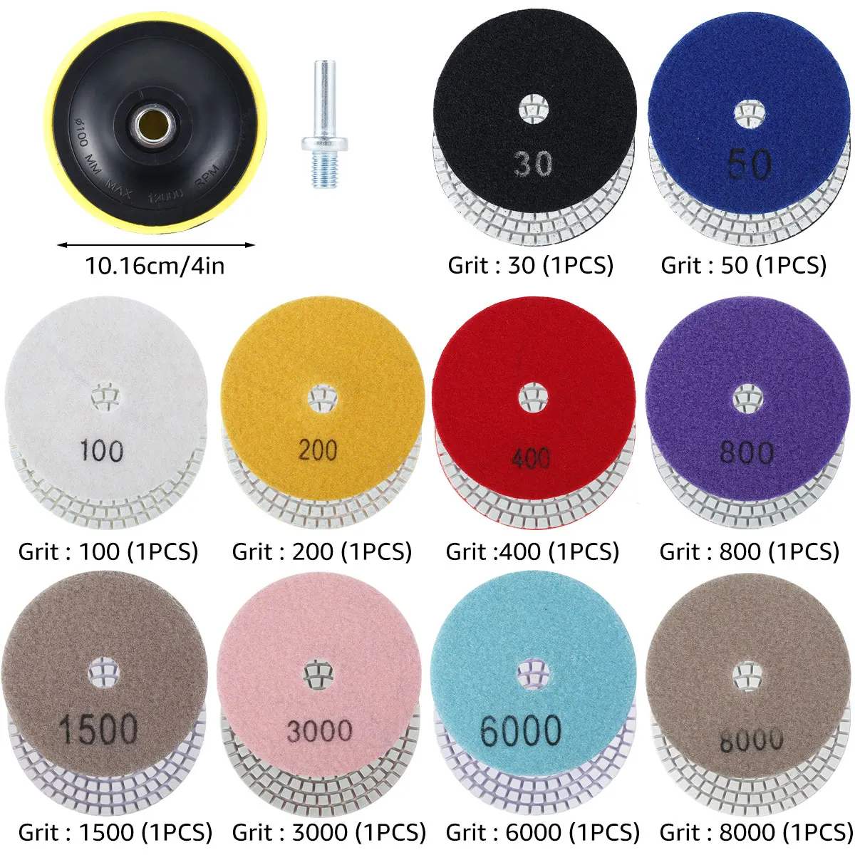 10/12/15Pcs Diamond Polishing Pads Kit 4 Inch Polishing Wheel For Granite Stone Concrete Marble Polishing Tool Grinding Discs Se