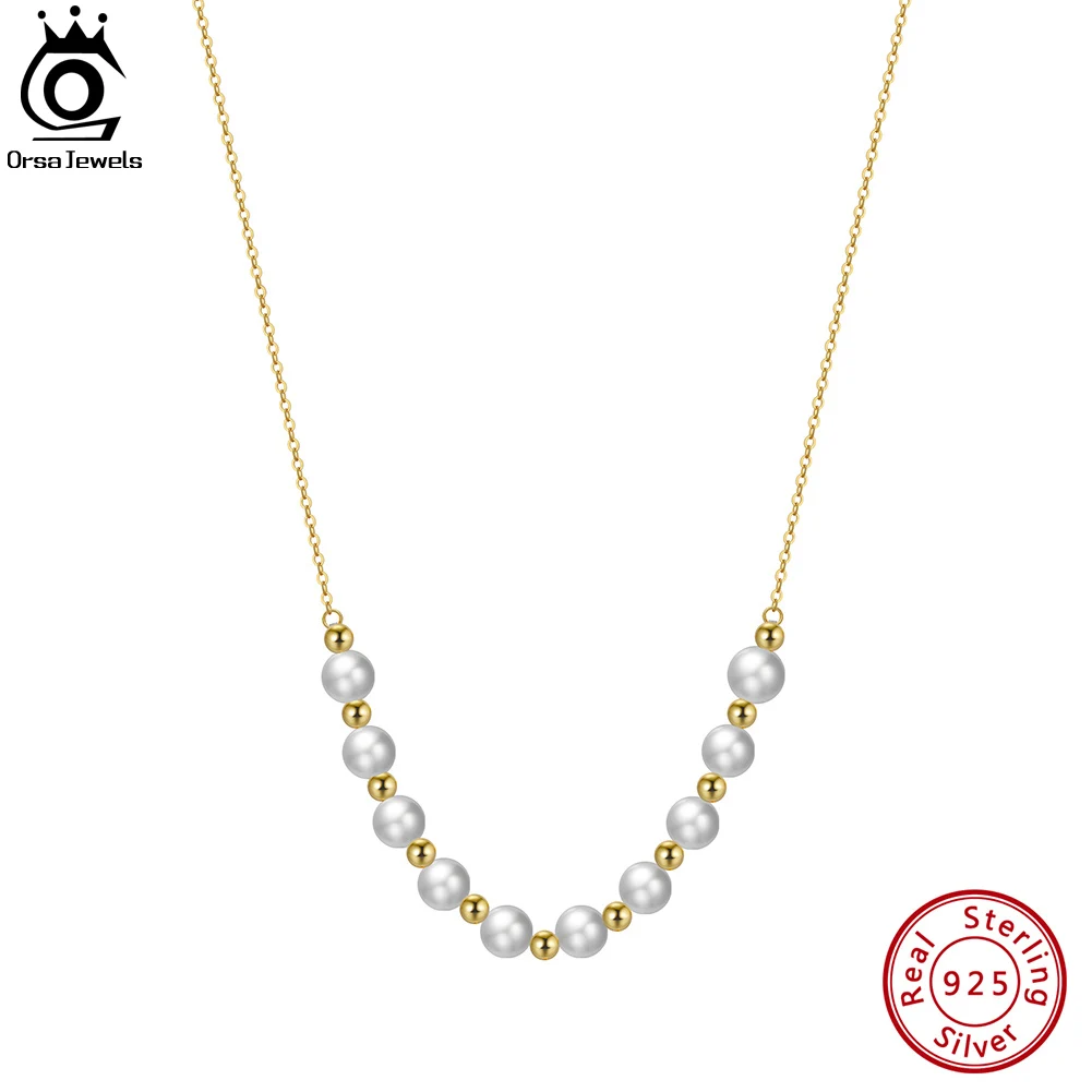 

ORSA JEWELS 14K Gold 925 Sterling Silver Chain and Beads Necklace with Freshwater Natural Pearl Necklace for Women Girls GPN23