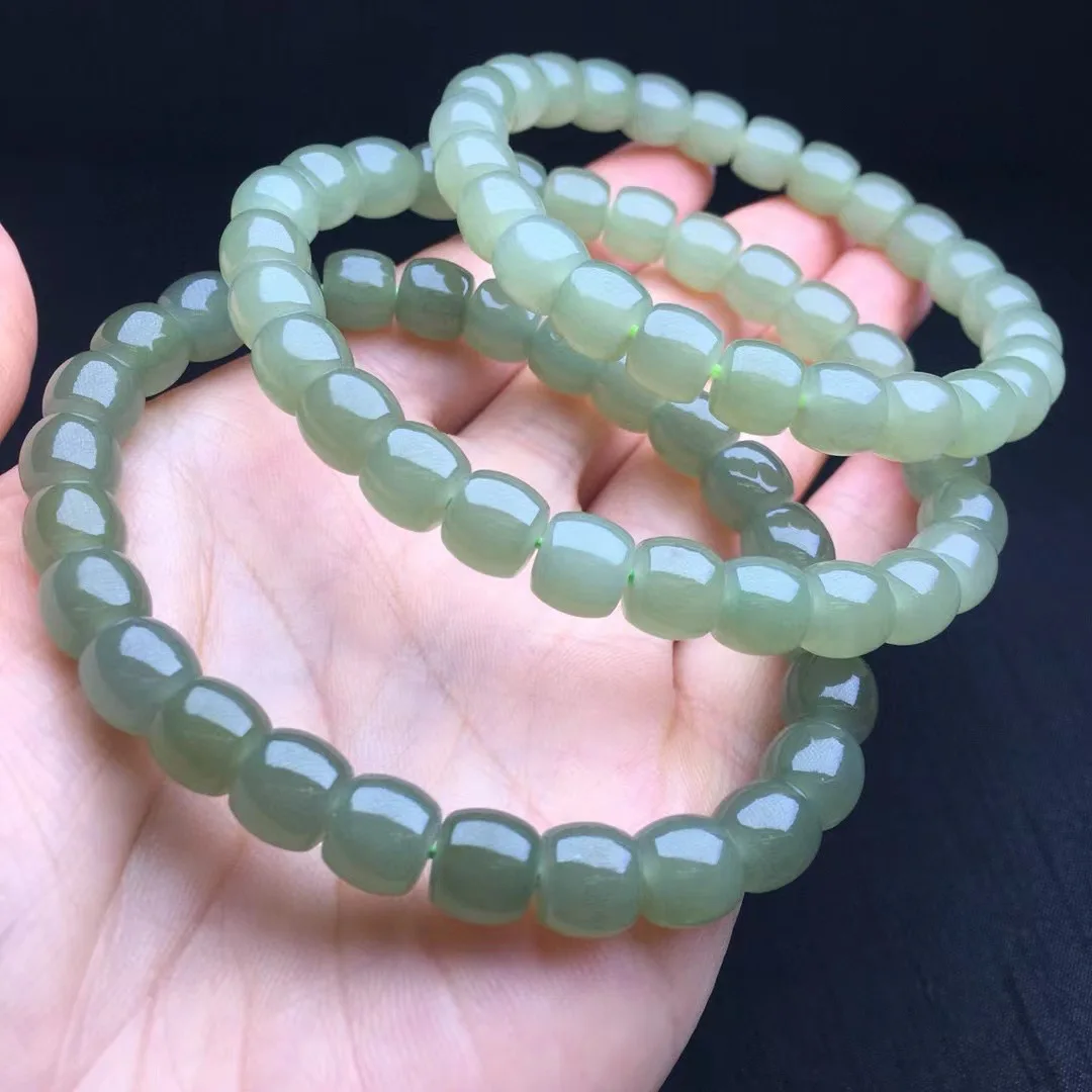 1Pc Fengbaowu Natural Green Hetian Jade Nephrite Bracelet Old Style Shape Beads Reiki Healing Stone Jewelry Gift For Women Men