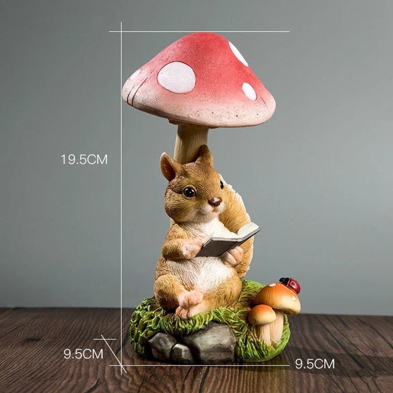 7.68 Inch Farmhouse Animal  Statue Garden Solar Light Mushroom Decoration Rabbit Hedgehog Ornament Outdoors Courtyard Light