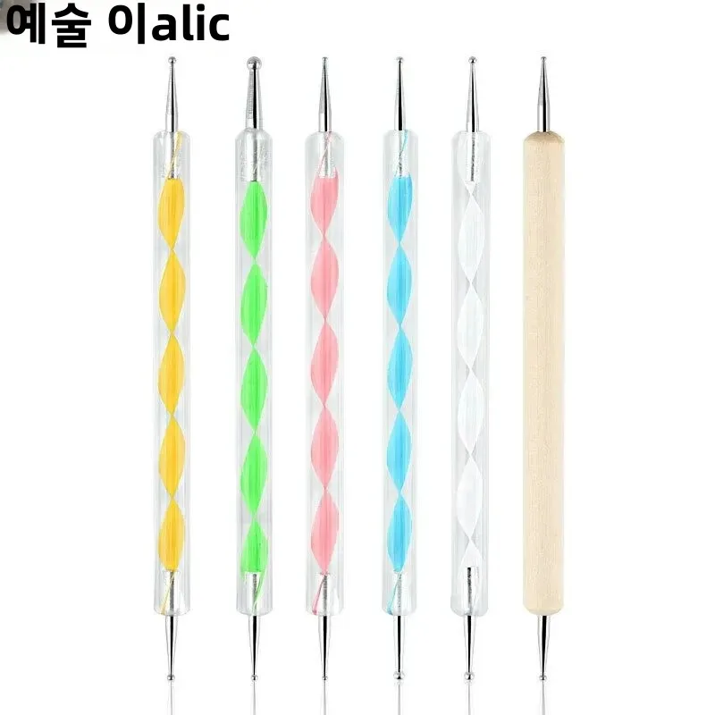 Professional Dual-Use Nail Art Dotting Pen Manicure Tool for Creative Design - Plastic Swirl Wood Marbleizing Steel Rhinestones