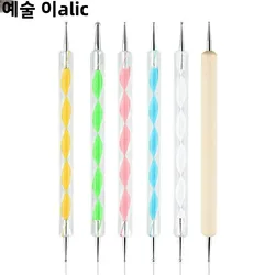 Professional Dual-Use Nail Art Dotting Pen Manicure Tool for Creative Design - Plastic Swirl Wood Marbleizing Steel Rhinestones