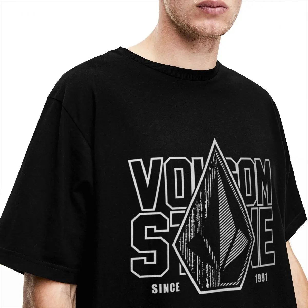 Men\'s T-Shirt Volcoms Logo Vintage Pure Cotton Tee Shirt Short Sleeve T Shirt Round Collar Tops New Arrival