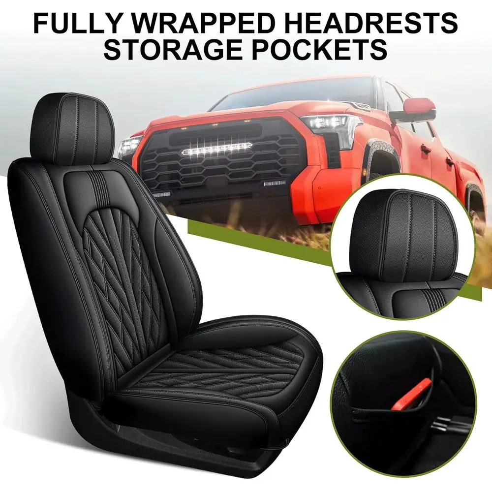 Fundas de asiento de cuero transpirable personalizadas para camiones Tundra 2014-2021, color negro