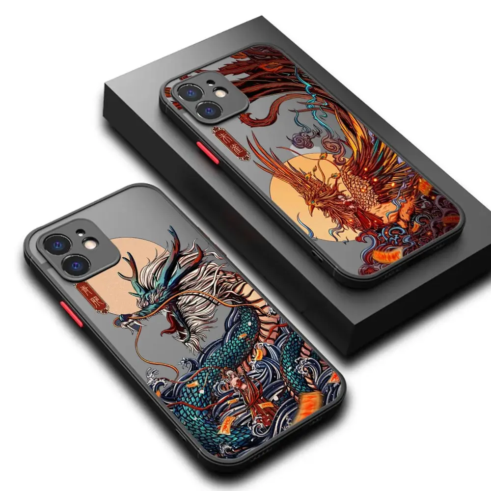 Cool Tiger Dragon Cloud Pattern Matte Case For iPhone 14 13 Pro Max 12 11 Pro SE 2020 X XS XR 7 8 Plus Luxury Fundas Clear Cover