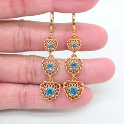 Fashion Gold Color Lake Blue Zircon CZ Love Hearts Dangle Earrings for Women
