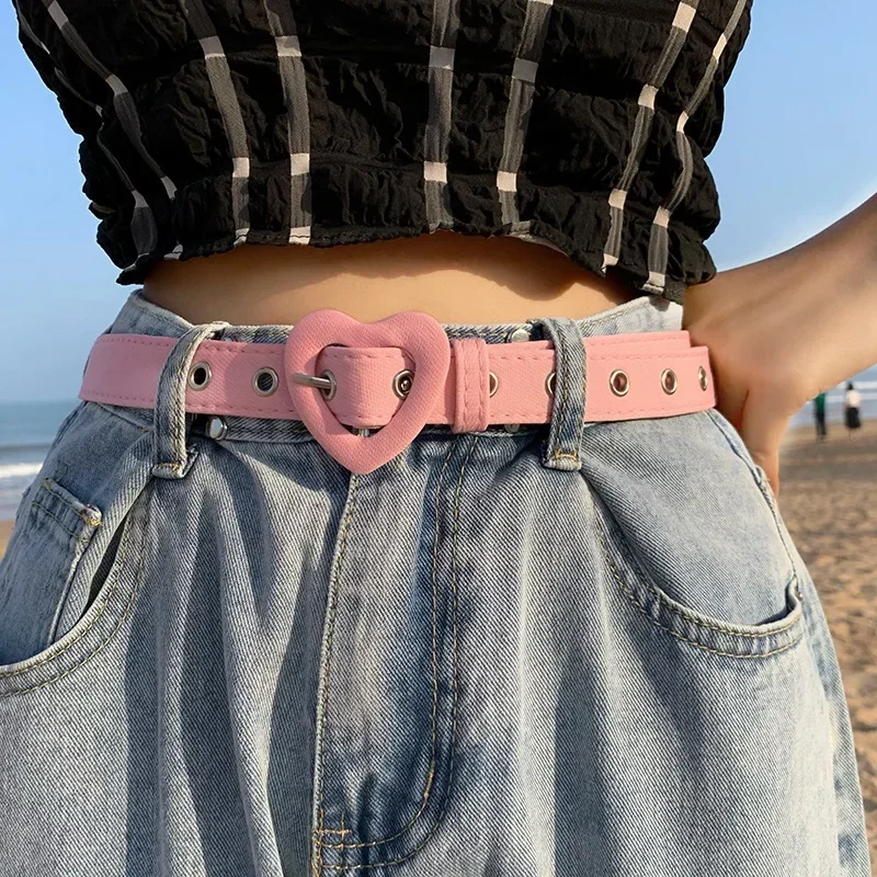 Heart Denim Belt for Women Love Buckle New All-Match Jeans Belts Ladies Pink Fabric Strap Female Personality Dress Waistband