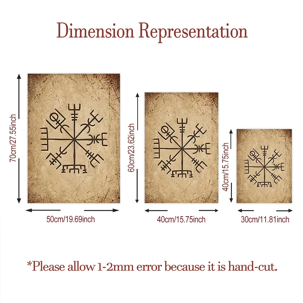Norse Inspired Canvas Printed Art Set Viking Ship Vegvísir Yggdrasil Motifs Stylish Living Room Decor Retro Style Wall Poster