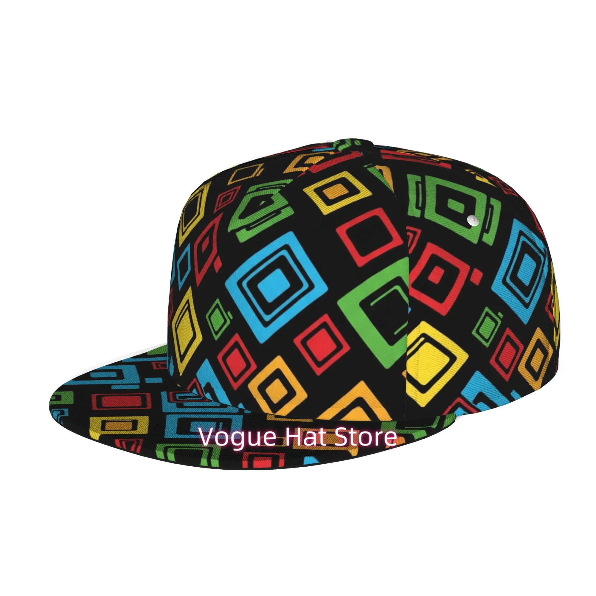 Men'S And Women'S Baseball Cap, Abstract Geometric Pattern Adjustable Snap-On Brim, Flat-Top Design - Suitable for Casual Outdoo
