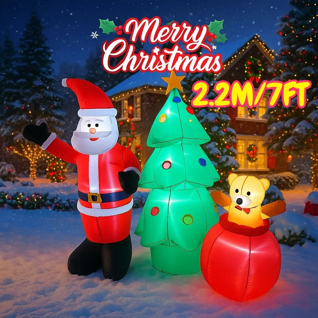 2.2 متر/7FT شجرة سانتا كلوز و تيدي بير زينة أضواء LED ساحة عيد الميلاد الحلي ديكور لوازم DIY بها بنفسك عيد الميلاد تفجير ديكور #1