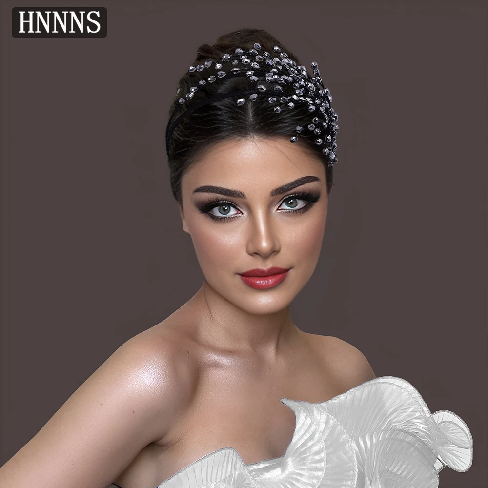 

HNNNS Popular Headdress For Women Gray Crystal Hairband Atmosphere Shiny Headband Modern Wedding Dress Hair Accessories A214