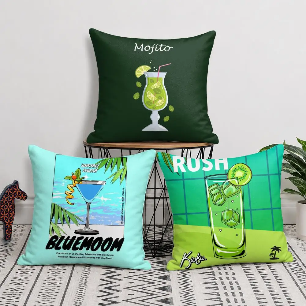 Classic Art Mojito Cocktail Cushion Cover Soft Short Plush Double-Sided Printing Home Decor Machine Washable Pillow Case Gift