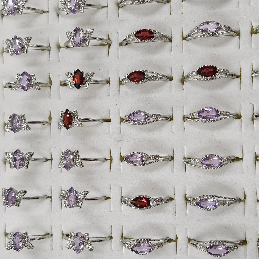 100% natural garnet gem four-pointed star ring, suitable for women adjustable copper-plated silver ring, for parties and gifts