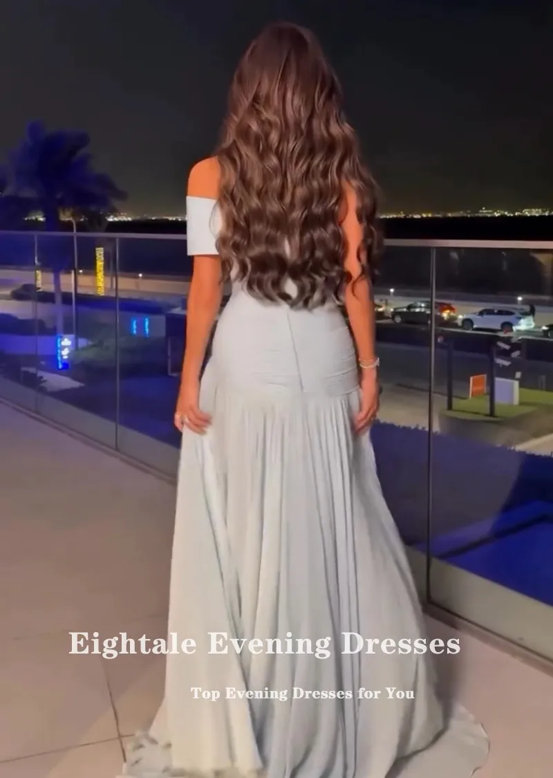 Eightale abito da sera arabo monospalla pieghe in rilievo chiffon personalizzato blu lunghezza pavimento sirena abito da ballo di fine anno
