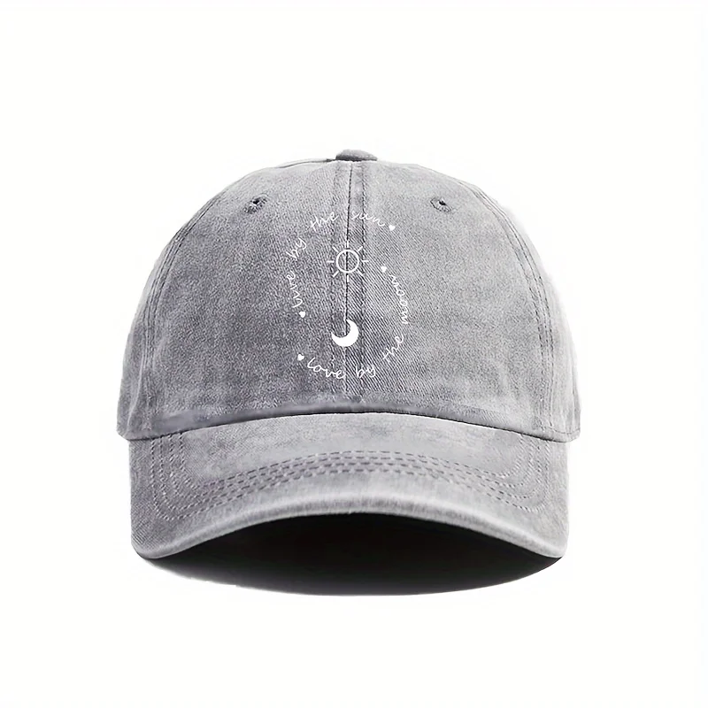 Sun And Moon 'Son And Mom' Design Print Baseball Cap, Distressed Washed Dad Hat With Brim Printing, Adjustable Strap Unisex Head