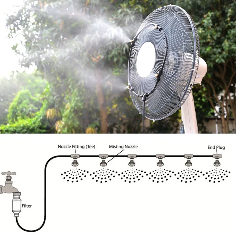 Cooling Misting Sprinkler Kit Mist Spray System Outdoor Patio Trampoline Backyard Garden Pool Summer Kids Cool Down Easy Setup