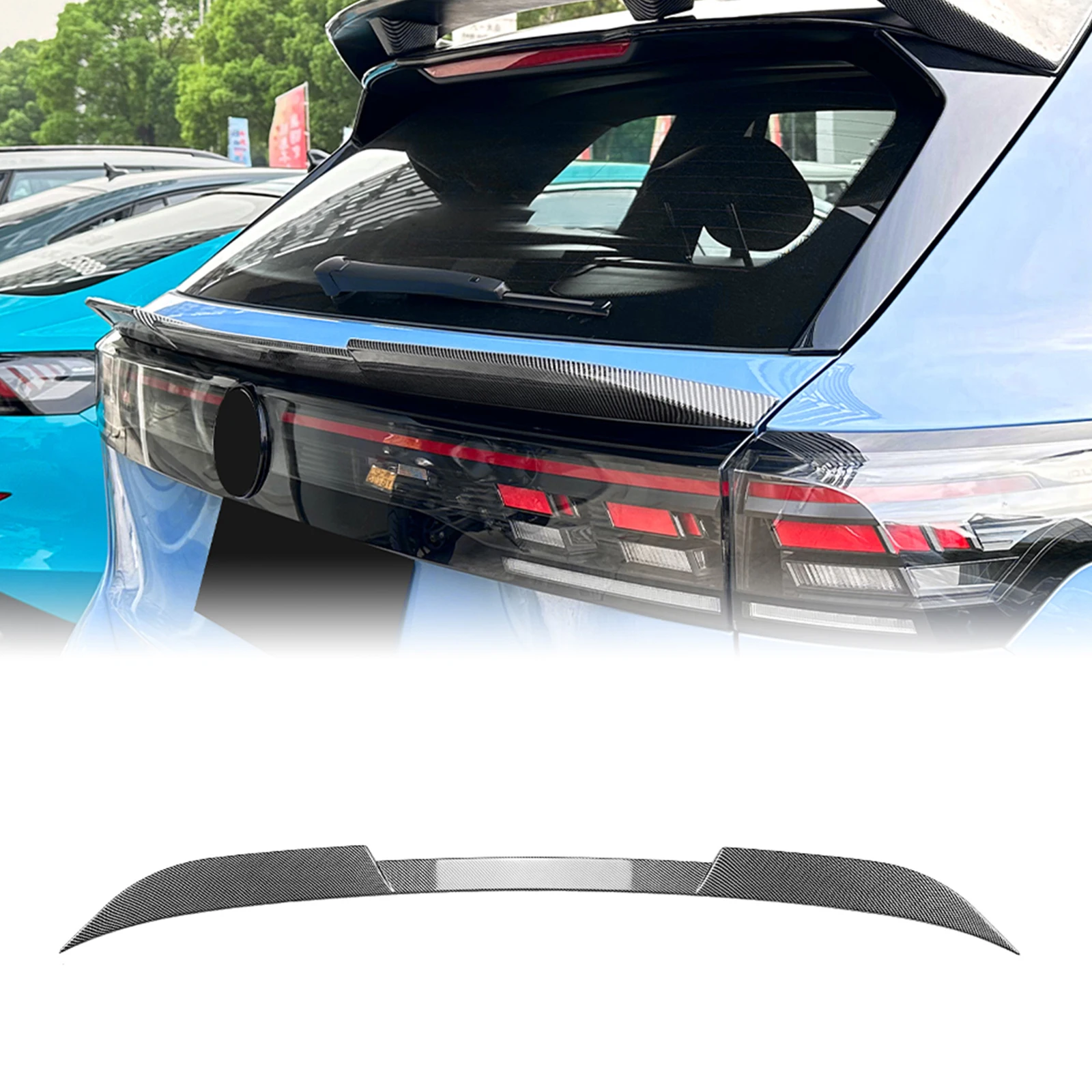 

Rear Trunk Middle Spoiler Wing For Volkswagen VW Tiguan MK3 Rline 2024-2025 Carbon Fiber Look Tail Tailgate Center Splitter Lip