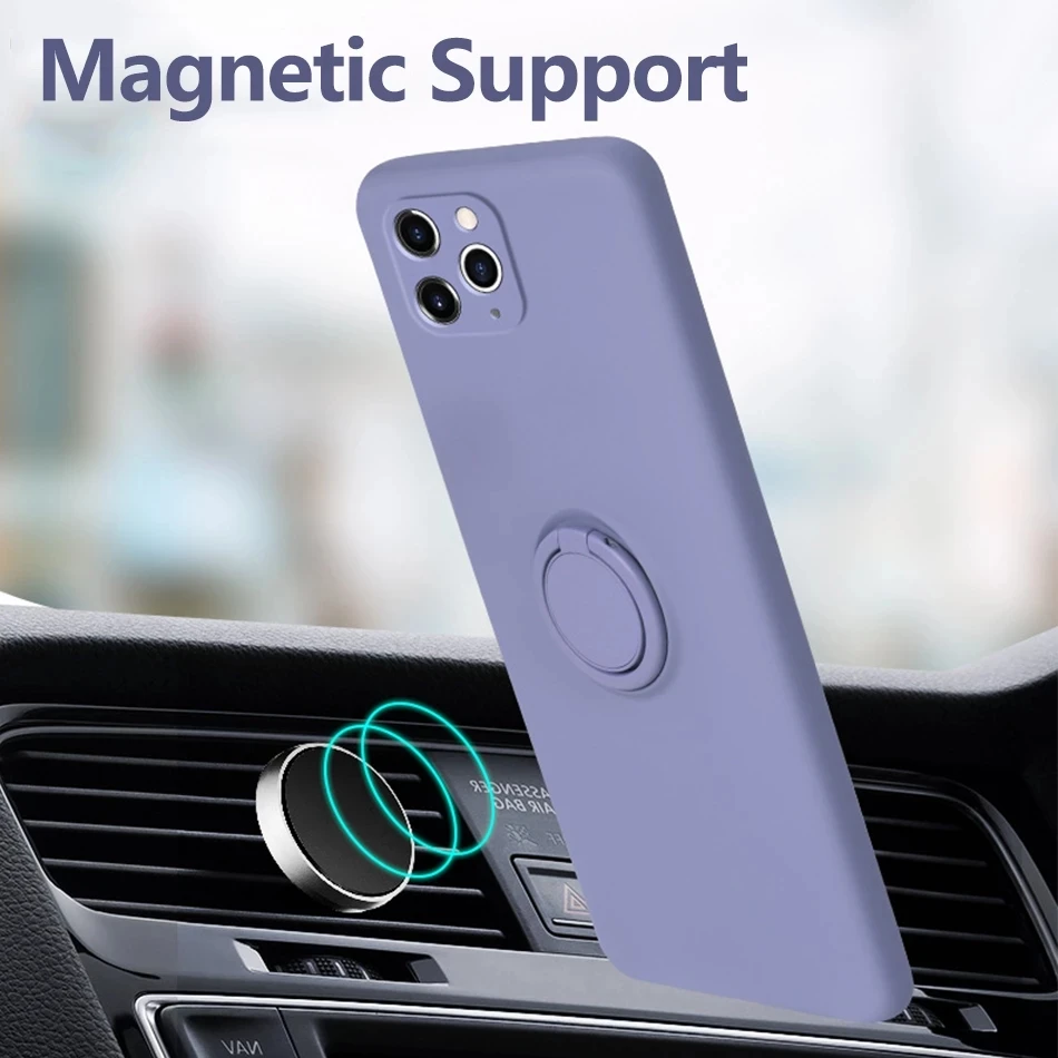 Liquid Silicone Finger Ring Magnetic Holder Bracket For iPhone  14 13 12 11 Pro Mini XR X XS Max 7 8 Plus Se 2020 Phone Case