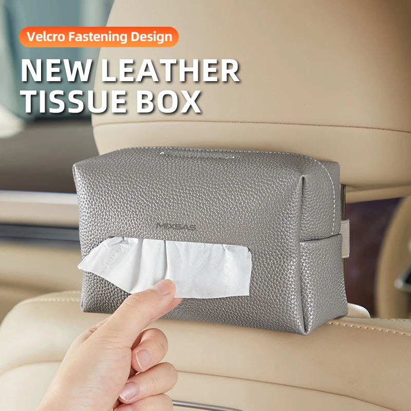 

MIXSAS Leather Car Tissue Box Luxury-inspired Lychee Grain Seat Back Hanging Tissue Holder Box Paper Storage Organization
