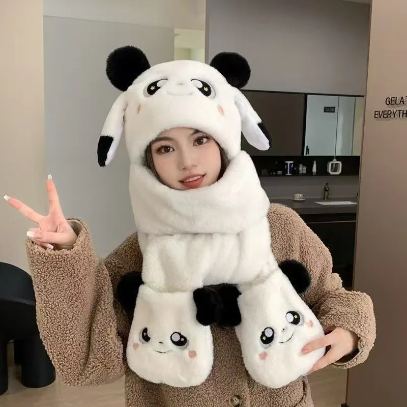 MINISO 1 قطعة جديد مضحك لطيف كورومي ثلاث قطع قبعة الكرتون الوالدين والطفل ميلودي شعبية وشاح قفازات الكل في واحد قبعة