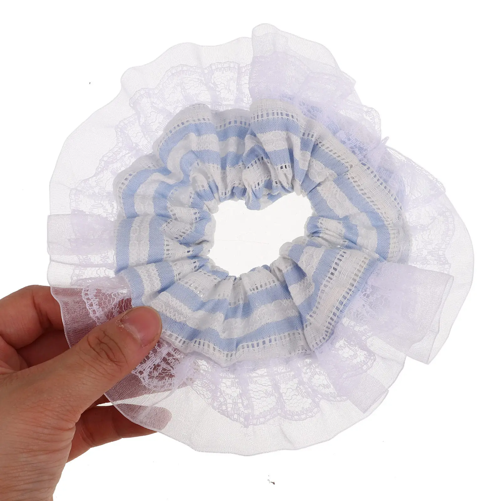 Blue Striped Lace Hair Scrunchie Soft Stretchy Korean Style Hair Band for Women Ponytail Holder Scrunchies Hairbands