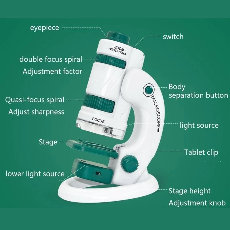 Kính hiển vi bỏ túi đồ chơi dành cho trẻ mới bắt đầu dành cho trẻ 7 8 9 10 tuổi 15UB
