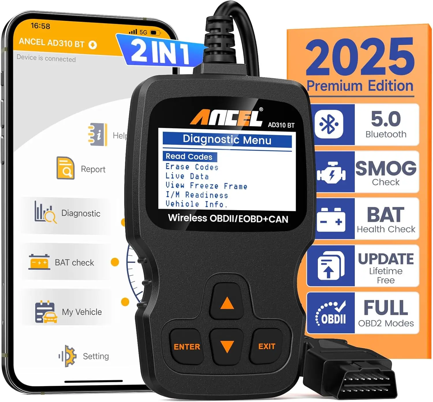 

Инструмент диагностики считывателя кодов Autel AL310BT OBD2 для диагностического сканера автомобиля Bluetooth iOS и Android
