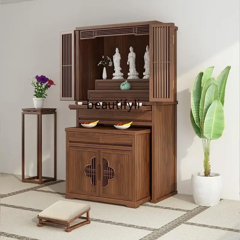 

02Buddhist niche household new Chinese vertical cabinet Buddhist hall solid wood altar cabinet offering table modern