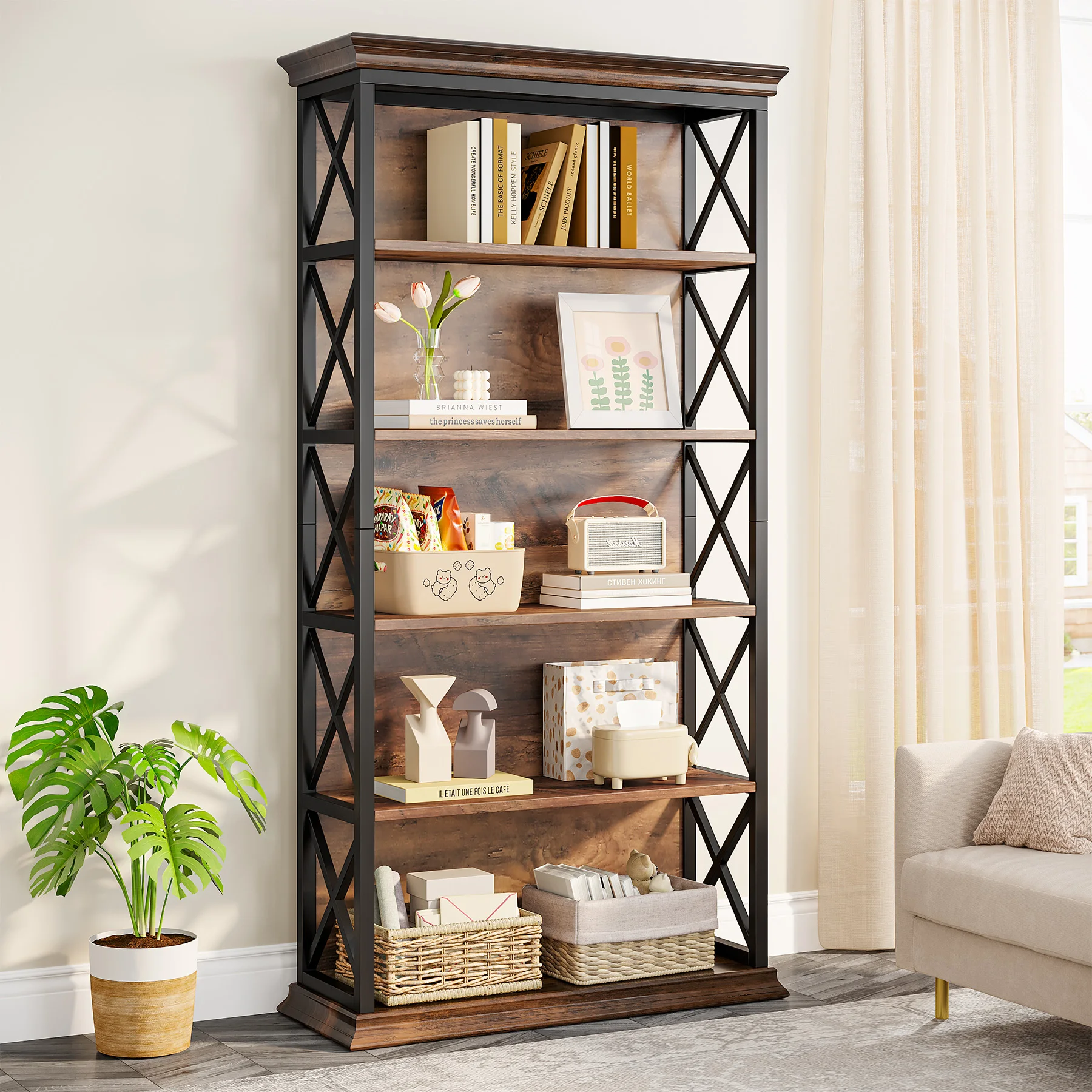 Tribesigns 6-Tier Bookcase, 71 Inches Industrial Bookshelves and Bookcases, Floor Standing 5 Shelf Display Storage Shelves