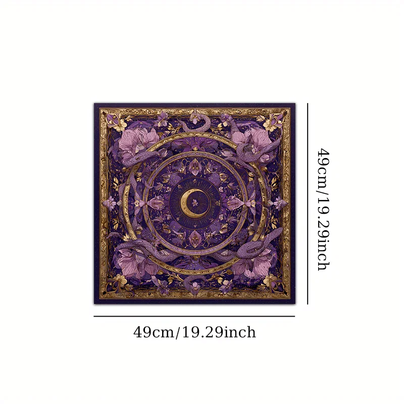 1pc Large Tarot Tablecloth, Dark‑Purple‑Gold Mystic Floral Crescent‑Moon Witchcraft Mat, for Spiritual Reading, Halloween