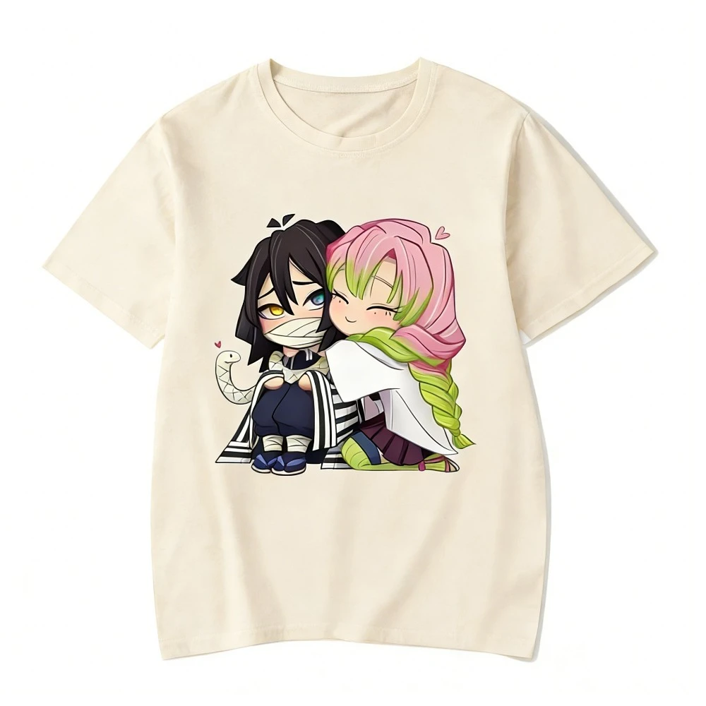 Demon Slayer Kanroji Mitsuri Anime Harajuku 2026 Summer New Round Short Sleeved Men's and Women's Top Unisex Pure Cotton T-shirt